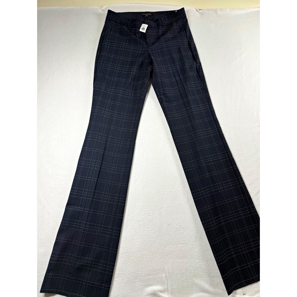 Banana Republic Womens Dress Pants Navy Plaid Tall Straight Leg Twill Pocket 578